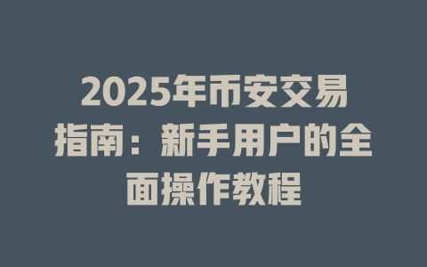 2025年币安交易指南:新手用户的全面操作教程 一