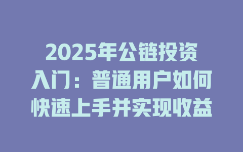 2025年公链投资入门:普通用户如何快速上手并实现收益 一