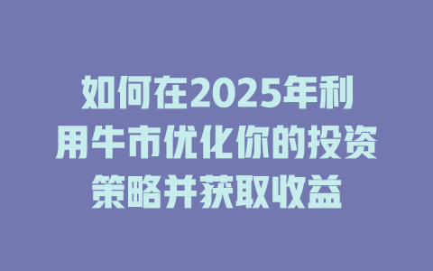 如何在2025年利用牛市优化你的投资策略并获取收益 一