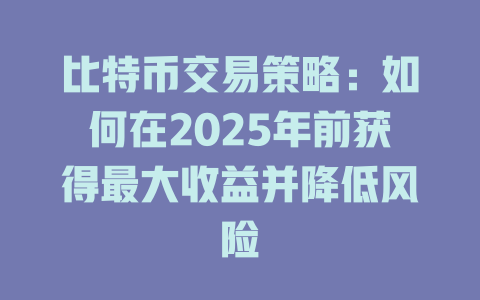比特币交易策略:如何在2025年前获得最大收益并降低风险 一