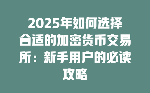 2025年如何选择合适的加密货币交易所:新手用户的必读攻略 一