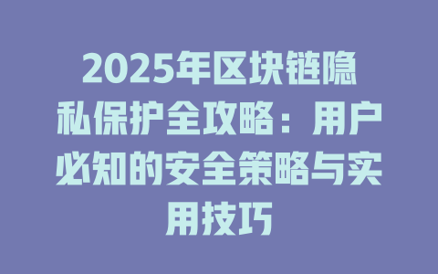 2025年区块链隐私保护全攻略：用户必知的安全策略与实用技巧 一
