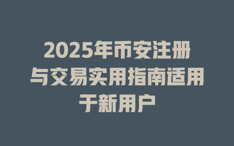 2025年币安注册与交易实用指南适用于新用户 一