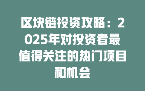 区块链投资攻略：2025年对投资者最值得关注的热门项目和机会 一