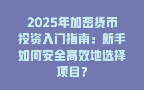 2025年加密货币投资入门指南:新手如何安全高效地选择项目? 一