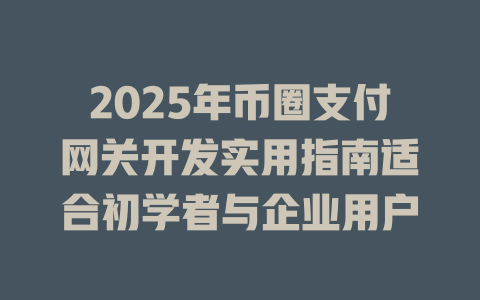 2025年币圈支付网关开发实用指南适合初学者与企业用户 一