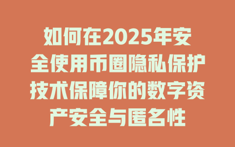 如何在2025年安全使用币圈隐私保护技术保障你的数字资产安全与匿名性 一