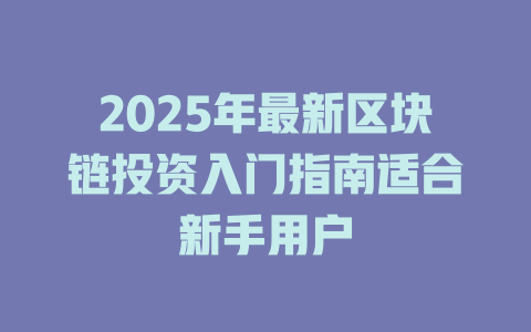 2025年最新区块链投资入门指南适合新手用户 一