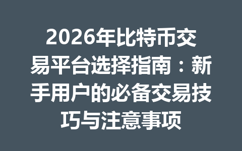 2026年比特币交易平台选择指南：新手用户的必备交易技巧与注意事项 一